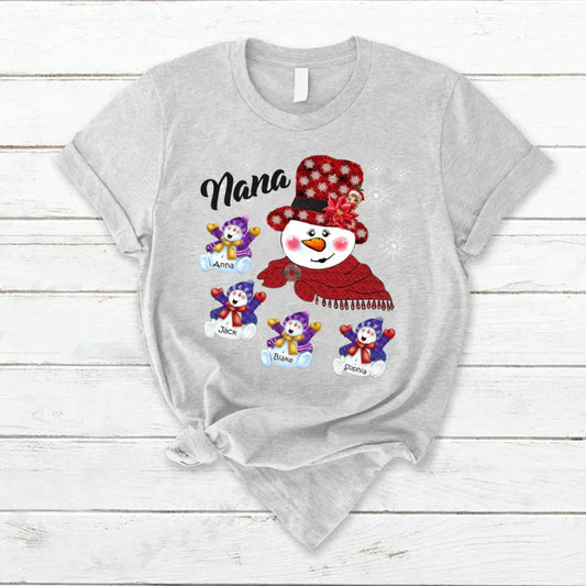 Lofaris Snowman Grandma And Kids Custom Christmas T-Shirt