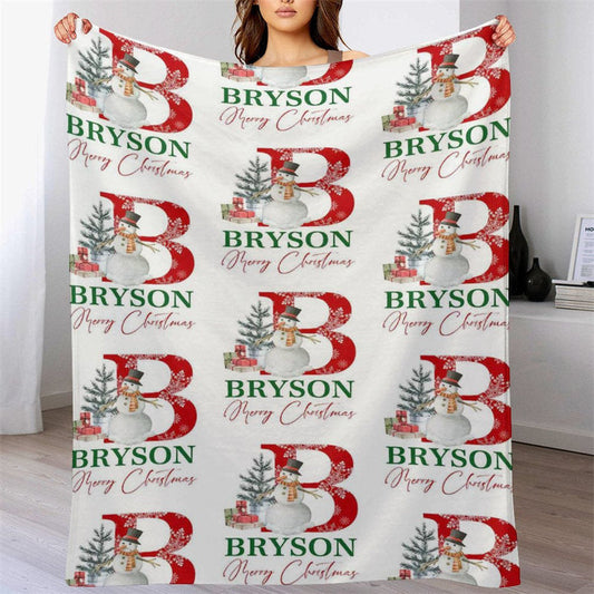 Lofaris Snowman Letter Repeat Custom Name Christmas Blanket
