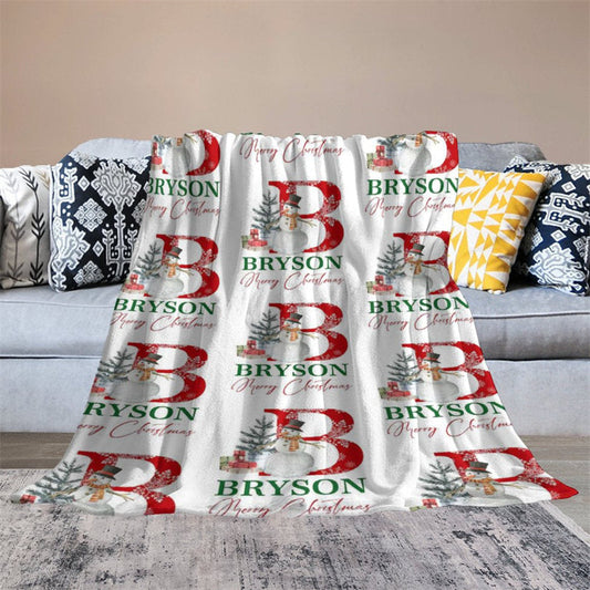 Lofaris Snowman Letter Repeat Custom Name Christmas Blanket