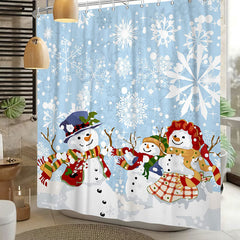 Lofaris Snowman Snowflake Blue Christmas Shower Curtain