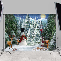 Lofaris Snowy Forest Montion Deers And Santa Winter Backdrop