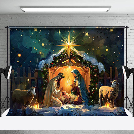 Lofaris Snowy Night Shed Nativity Merry Christmas Backdrop
