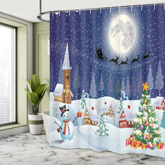 Lofaris Snowy Snowflake Christmas Tree Monn Shower Curtain