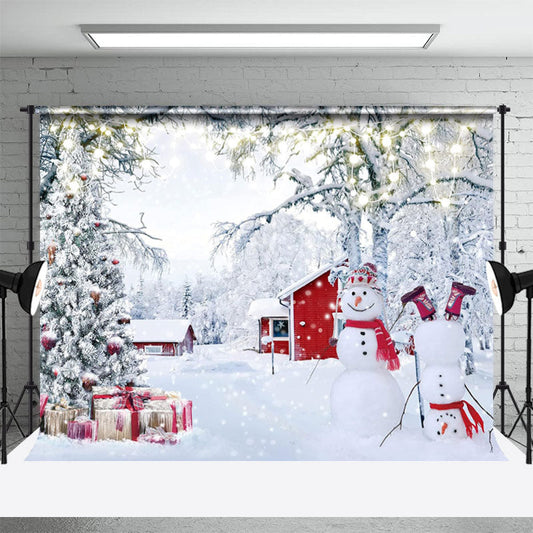 Lofaris Snowy Snowman Pine Tree Village Winter Backdrop