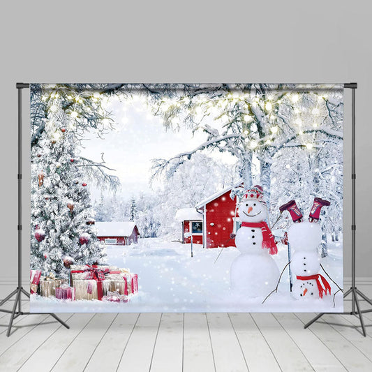 Lofaris Snowy Snowman Pine Tree Village Winter Backdrop