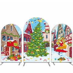Lofaris Snowy Town Trees Gifts Christmas Arch Backdrop Kit