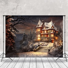 Lofaris Snowy Warm Light Magic Castle Forest Winter Backdrop