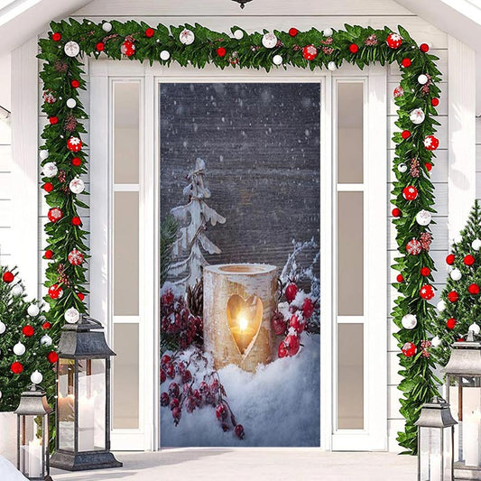 Lofaris Snowy Wood Burning Candle Door Cover For Christmas