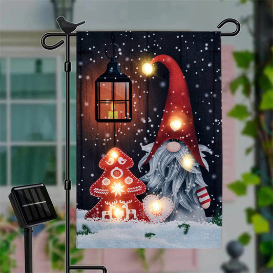 Lofaris Solar Red Hat Gnome Christmas Tree Winter Garden Flag
