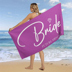 Lofaris Solid Color Custom Name Bride Beach Towel