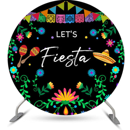 Lofaris Sombrero Flower Maraca Round Mexican Fiesta Backdrop