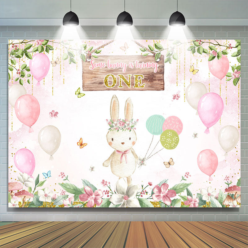 Lofaris Some Bunny Is Turning One Pink 1st Birthday Backdrop