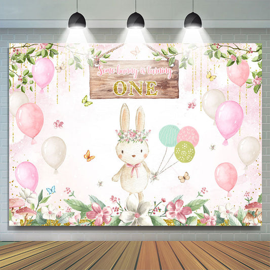 Lofaris Some Bunny Is Turning One Pink 1st Birthday Backdrop