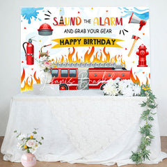 Lofaris Sound The Alarm Red Fire Truck Birthday Backdrop