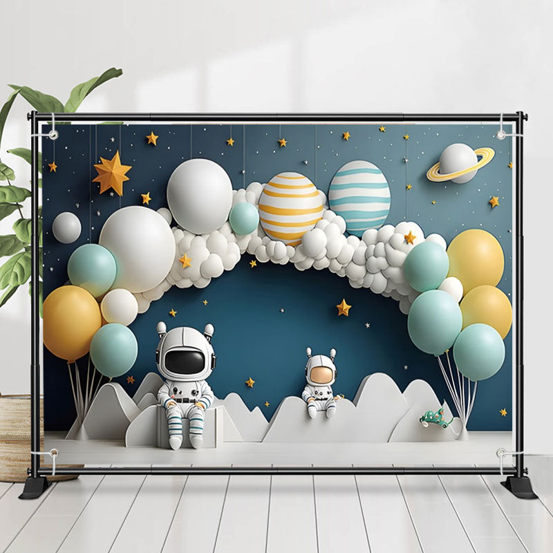 Lofaris Spaceman Plant Cloud Balloons 1st Birthday Backdrop