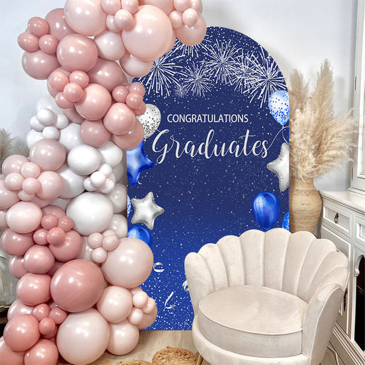 Lofaris Spark Blue Silver Balloons Graduation Arch Backdrop