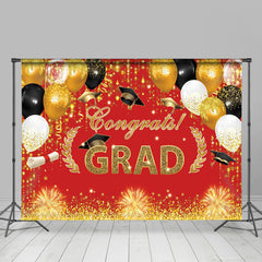 Lofaris Sparkle Balloons Red Congrats Graduation Backdrop