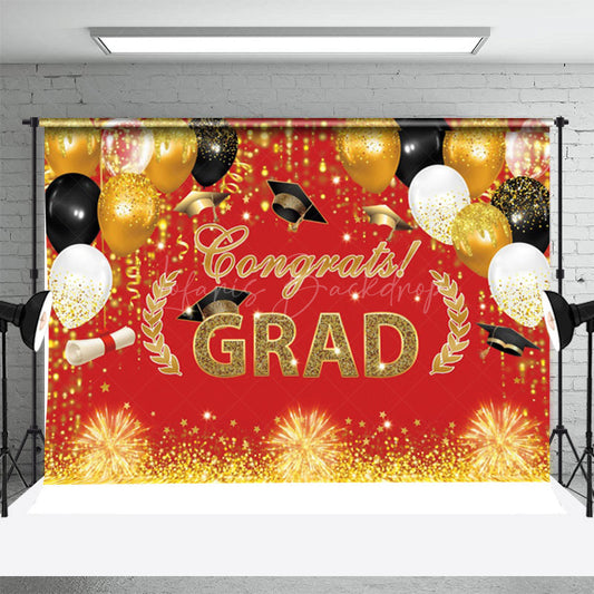 Lofaris Sparkle Balloons Red Congrats Graduation Backdrop