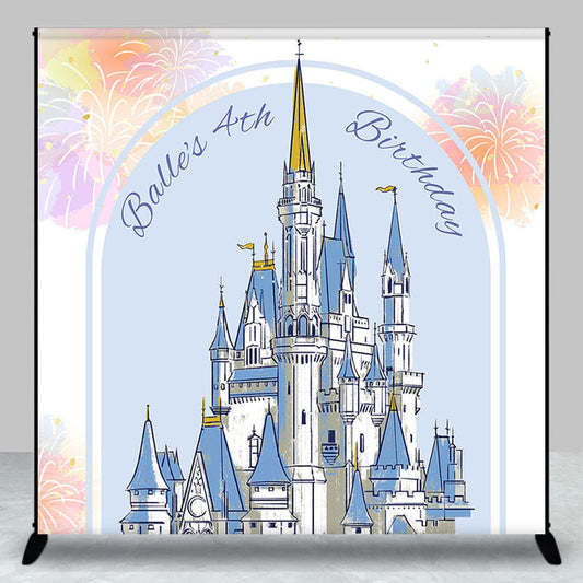 Lofaris Sparkle Blue Castle Customized 4th Birthday Backdrop