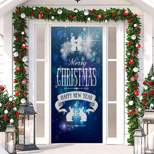 Lofaris Sparkle Blue Happy New Year Christmas Door Cover