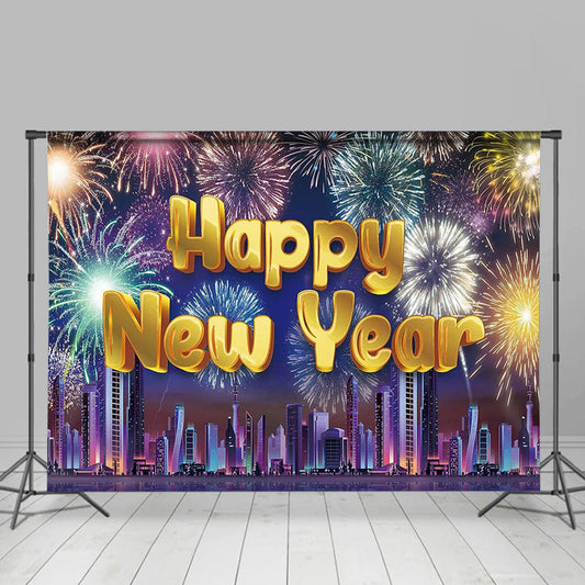 Lofaris Sparkle City Building Night Happy New Year Backdrop