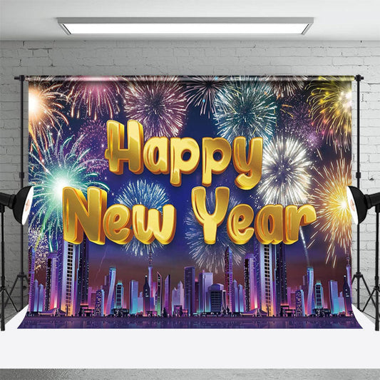 Lofaris Sparkle City Building Night Happy New Year Backdrop