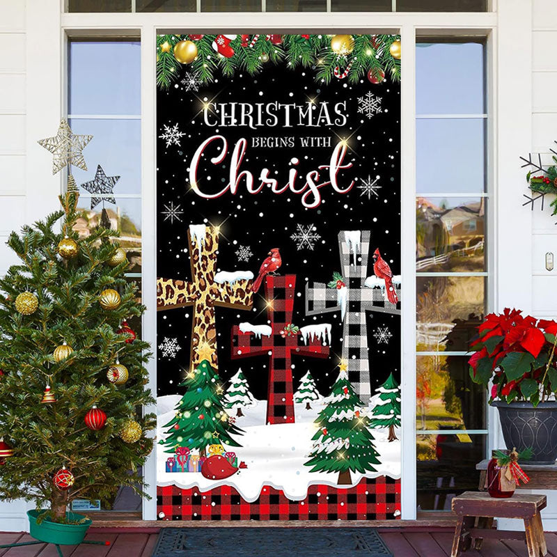 Lofaris Sparkle Cross Tree Black Night Christmas Door Cover