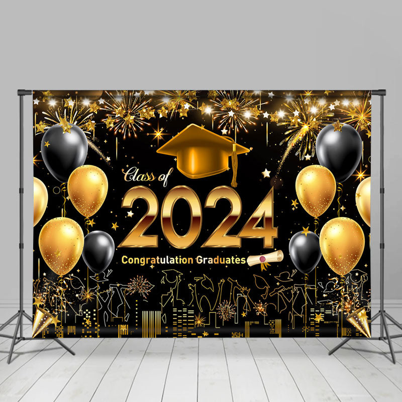 Lofaris Sparkle Gold Black Balloon City Graduation Backdrop