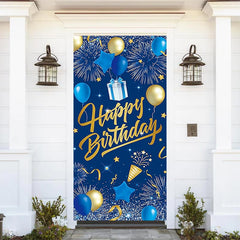 Lofaris Sparkle Gold Blue Balloons Happy Birthday Door Cover