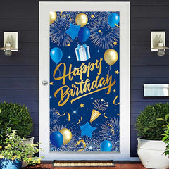 Lofaris Sparkle Gold Blue Balloons Happy Birthday Door Cover