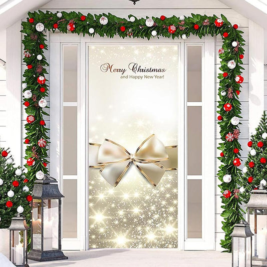 Lofaris Sparkle Gold Bow Tie Merry Christmas Door Cover