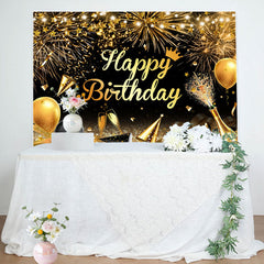 Lofaris Sparkle Gold Ribbon Balloon Bokeh Birthday Backdrop