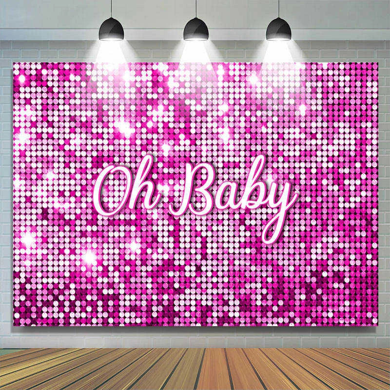 Lofaris Sparkle Pink Sequin Girl Simple Baby Shower Backdrop