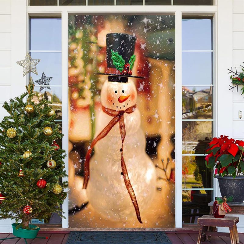 Lofaris Sparkle Snowman Bokeh Merry Christmas Door Cover