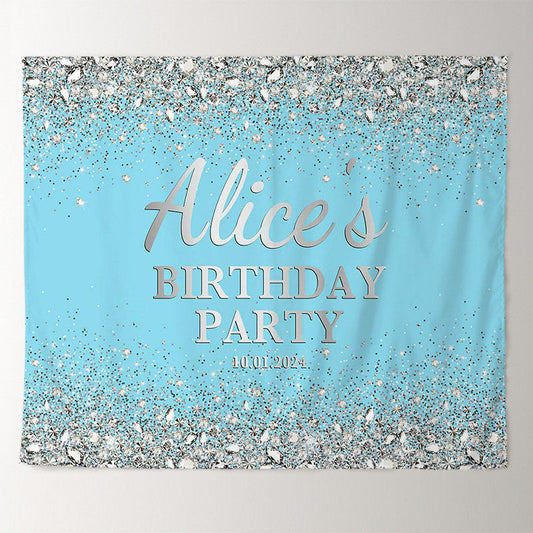 Lofaris Sparkling Diamond Light Blue Custom Birthday Backdrop