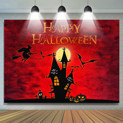 Lofaris Spook House Bat Pumpkin Moon Red Halloween Backdrop