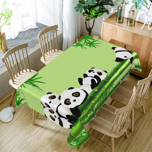 Lofaris Spring Bamboos Cute Panda Green Dining Tablecloth