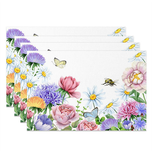 Lofaris Spring Bloom Flowers Bee Dining Set Of 4 Placemats