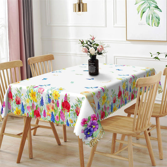 Lofaris Spring Colorful Floral Leaves Butterflies Tablecloth
