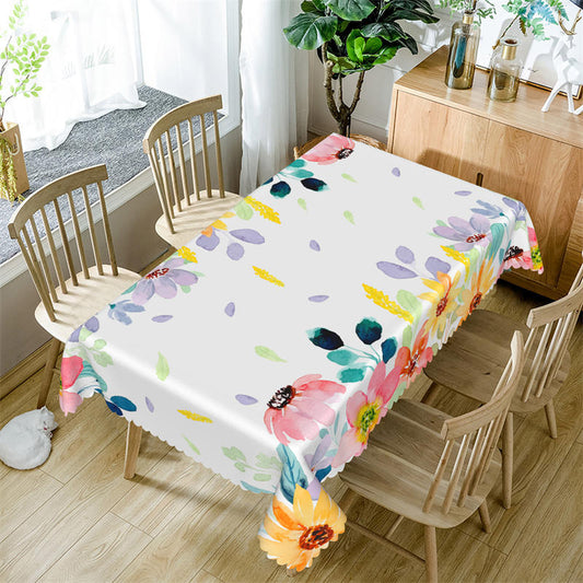 Lofaris Spring Colorful Floral Petals White Kitchen Tablecloth