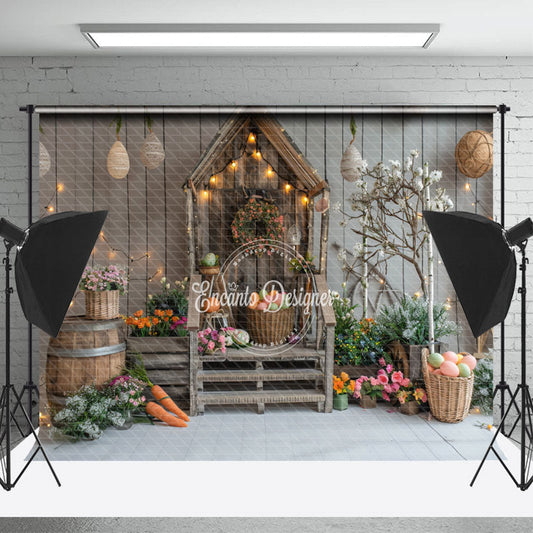 Lofaris Spring Easter Wooden House Interior Photo Backdrop