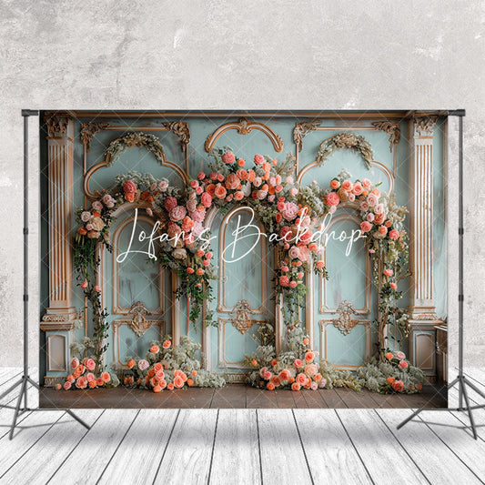 Lofaris Spring Floral Leaf Retro Green Luxury Wall Backdrop