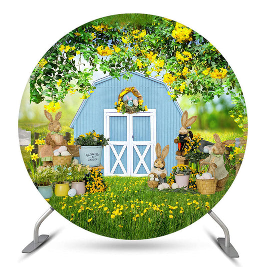 Lofaris Spring Floral Rabbit Farm Bokeh Round Easter Backdrop
