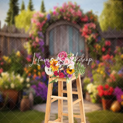 Lofaris Spring Floral Retro Wooden Door Photography Backdrop
