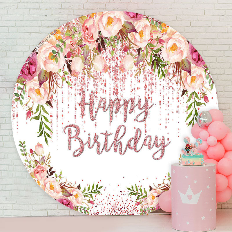 Lofaris Spring Floral Rose Gold Glitter Round Birthday Backdrop