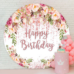 Lofaris Spring Floral Rose Gold Glitter Round Birthday Backdrop