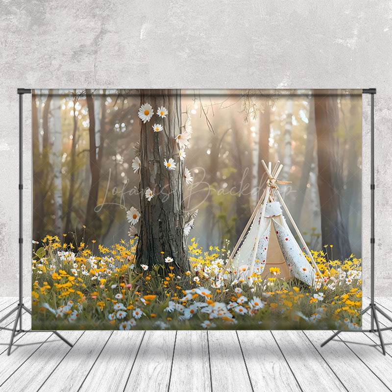 Lofaris Spring Floral Tent Trunk Sunlight Forest Backdrop