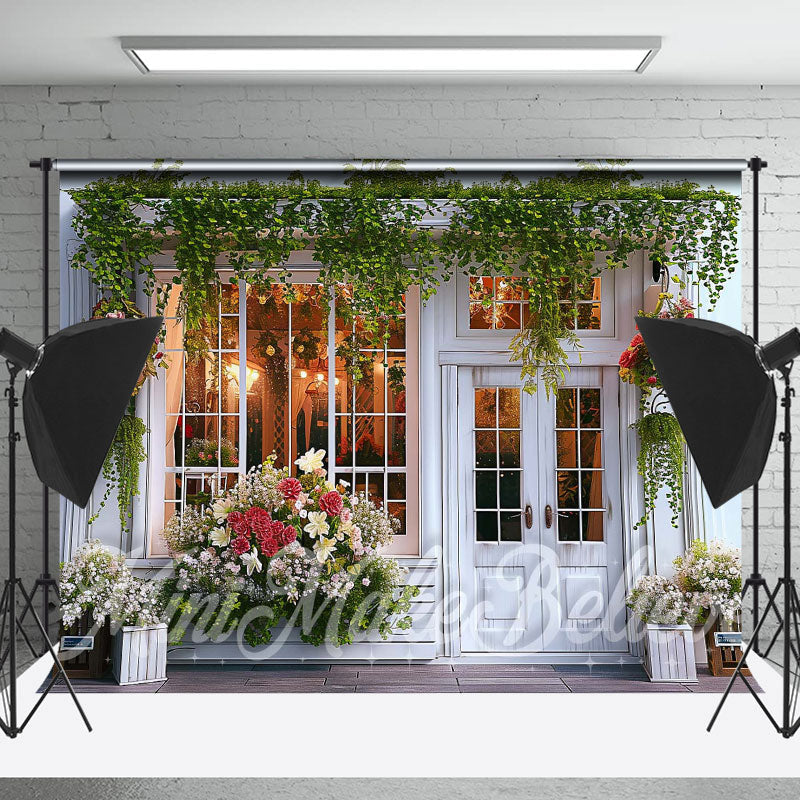 Store Backdrop Design Spring Flower Store Doors And Windows Photo Backdrop - Lofaris