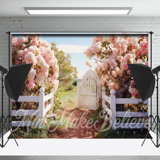 Lofaris Spring Green Field White Fence Pink Backdrop