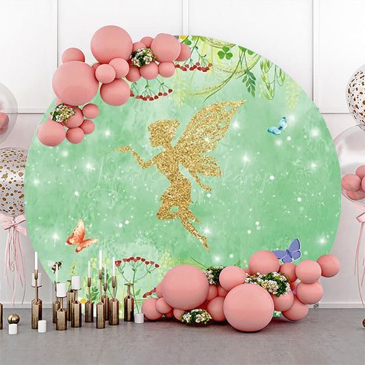 Lofaris Spring Green Floral Gold Elf Round Birthday Backdrop